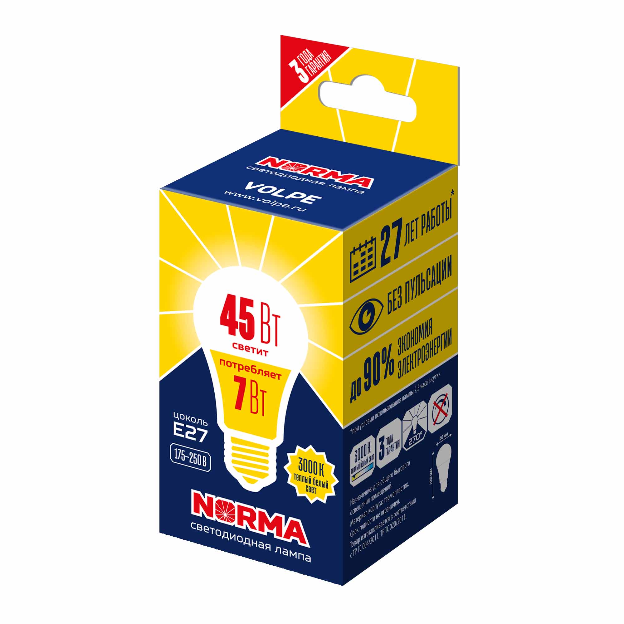 LED-A60-7W/3000K/E27/FR/NR картон