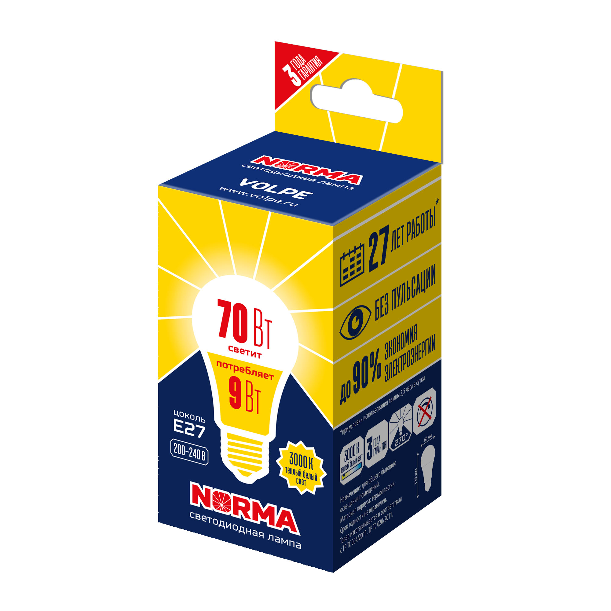 LED-A60-9W/3000K/E27/FR/NR картон